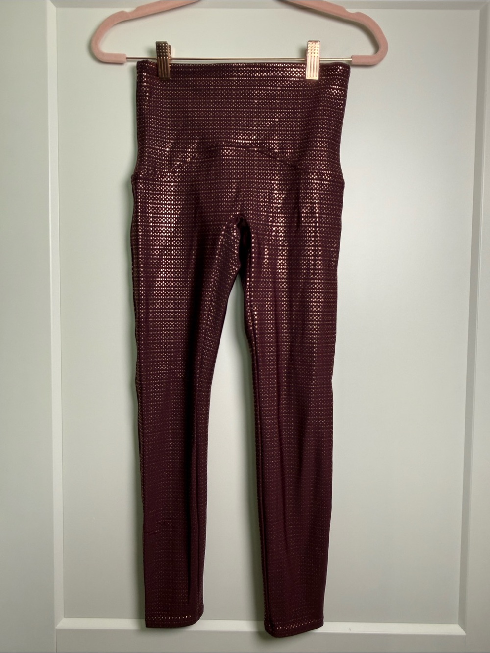 SPANX Metallic Burgundy Rose Gold High Rise Leggings Size Small